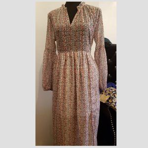 Floral Print Long semi balloon sleeve dress